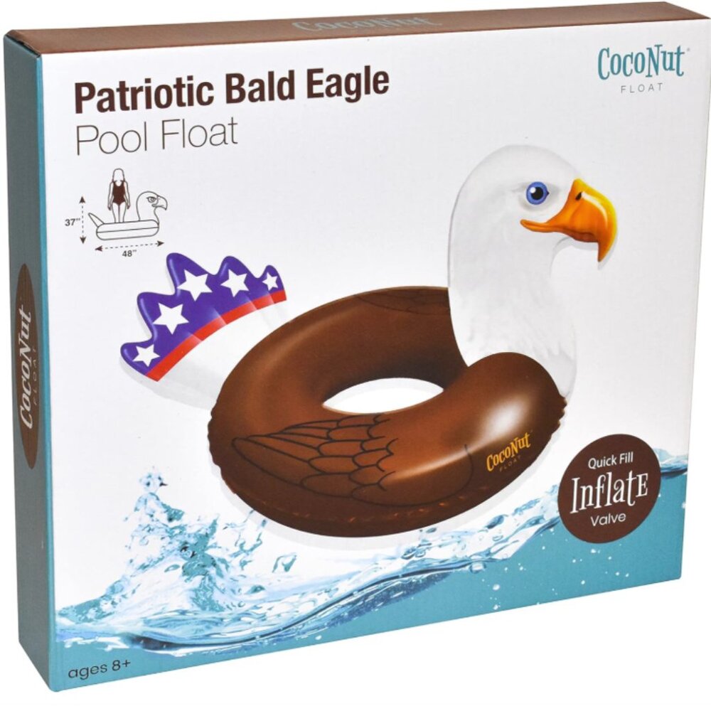 Coconut Outdoor Inflatable Patriotic Bald Eagle Swimming Pool Float, Multicolor